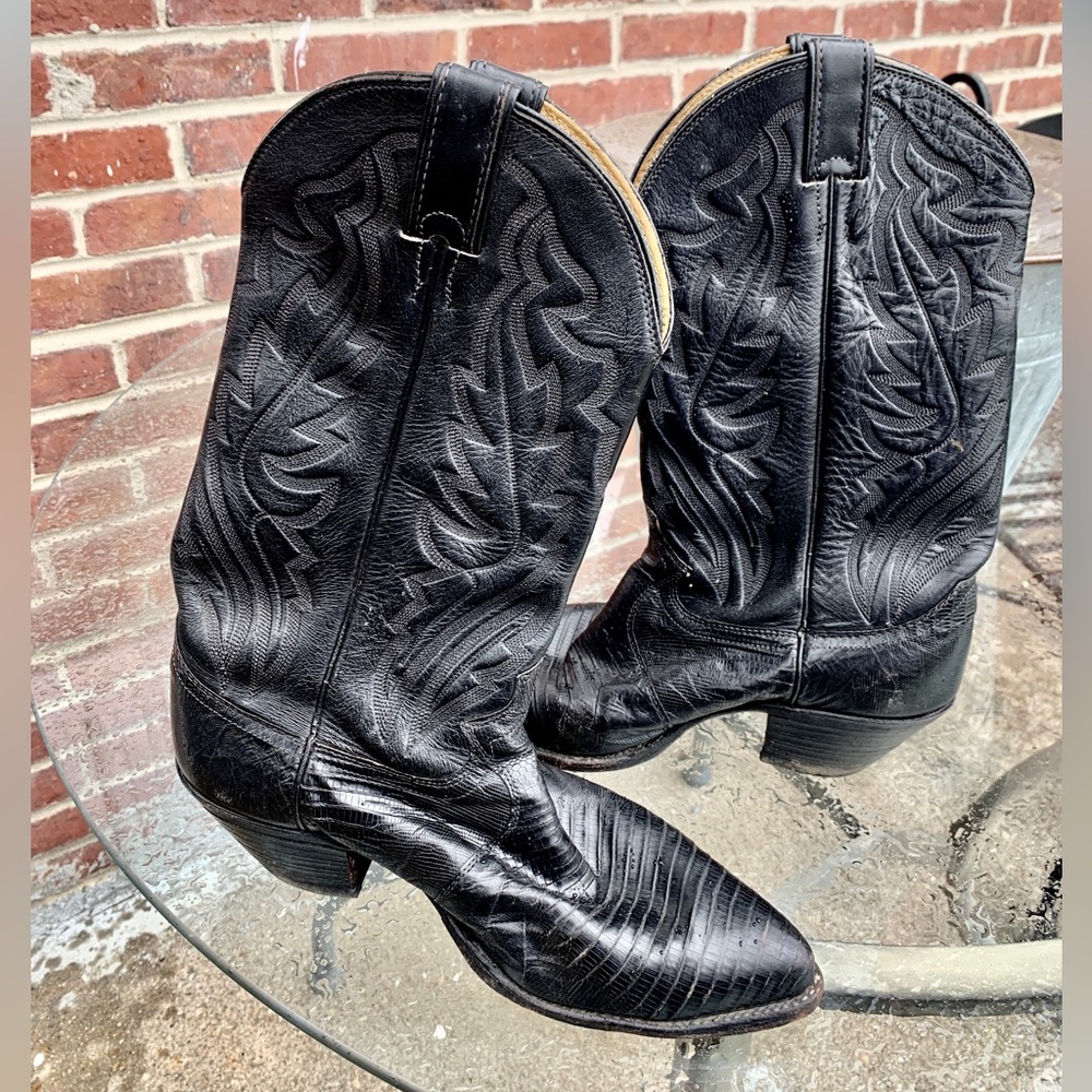 Vintage Justin Exotic Lizard Leather Western Boots in Black Men’s Sz. 8 EE